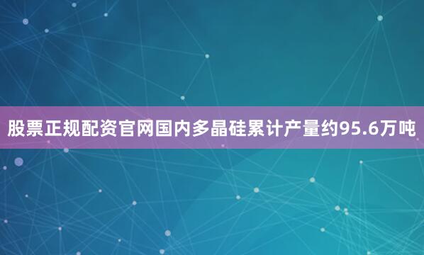 股票正规配资官网国内多晶硅累计产量约95.6万吨